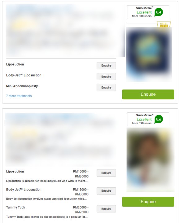 1778074226 two cinics on whatclinic offering liposuction in malaysia but one displays prices while the other does not