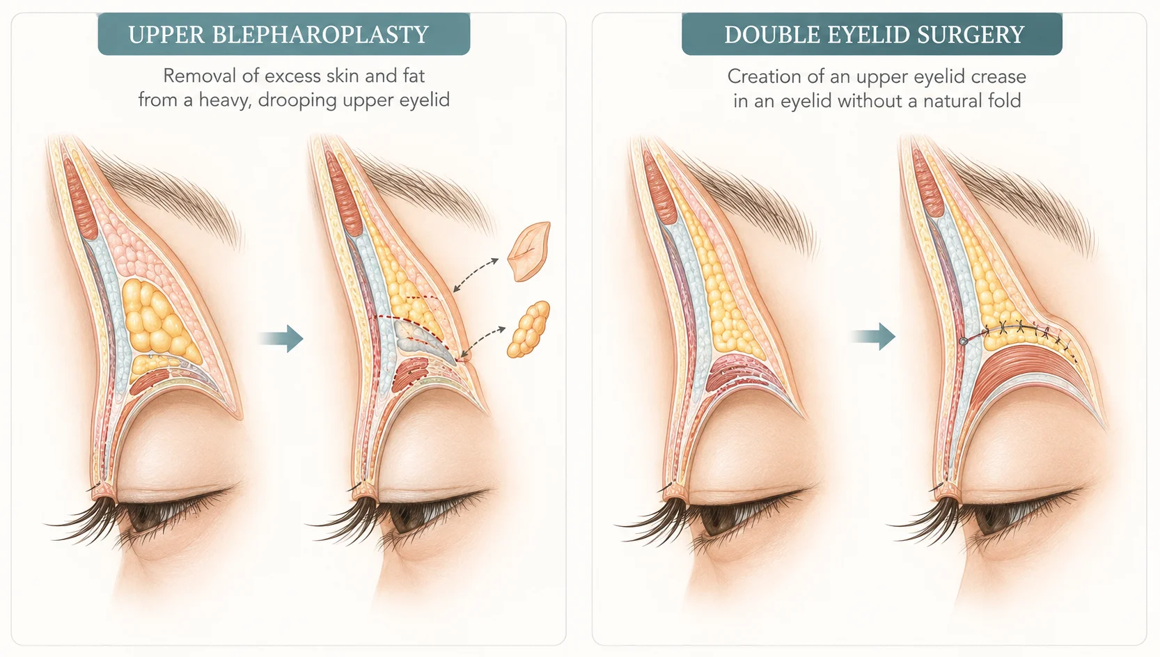 Difference between blepharoplasty and double eyelid surgery upper eyelid anatomy diagram Malaysia